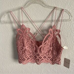 FREE PEOPLE Lace Adella Bralette Tank-Top Camisole in Dusty Pink